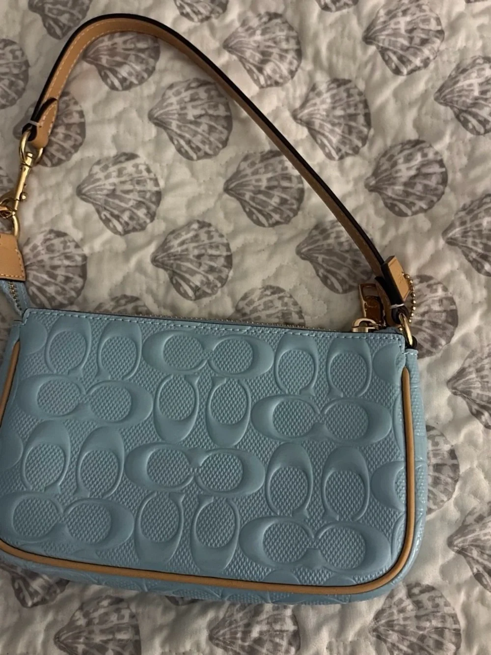 COACH Signature Embossed Leather Wristlet - Light Blue ( nolita 19)